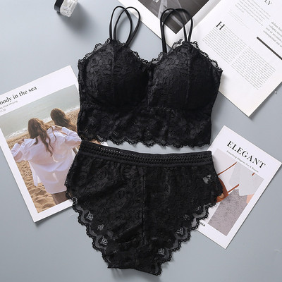 Set de sutien din dantelă pentru femei Set de lenjerie sexy Bralette franceză Chiloți din dantelă Set de chiloți sutien decupat Set de lenjerie intimă fără sudură pentru femei