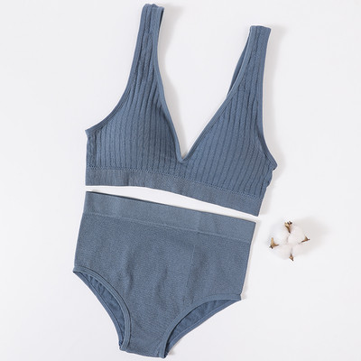 Lenjerie de corp pentru femei Set de chiloți sutien sport Sutien fără sârmă Set sexy de top fără cusături Slip cu talie înaltă Set de lenjerie cu decolteu în V