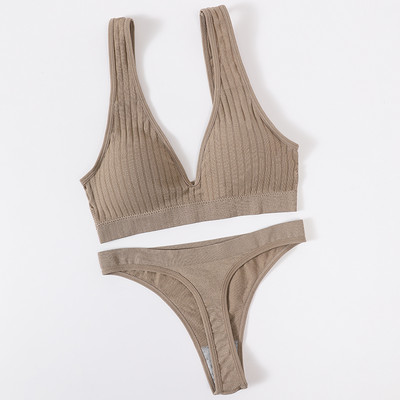 Lenjerie de corp pentru femei Set de chiloți sutien sport Sutien fără sârmă Set sexy de top fără cusături Slip cu talie înaltă Set de lenjerie cu decolteu în V