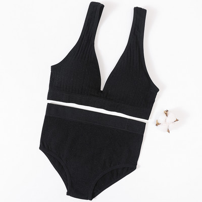 Lenjerie de corp pentru femei Set de chiloți sutien sport Sutien fără sârmă Set sexy de top fără cusături Slip cu talie înaltă Set de lenjerie cu decolteu în V