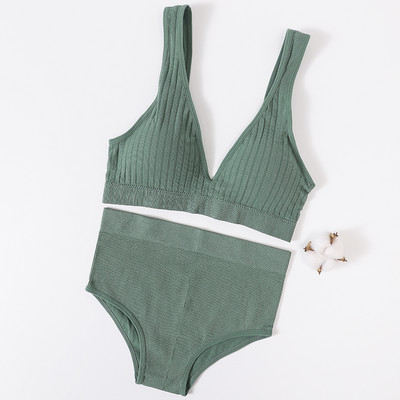 Lenjerie de corp pentru femei Set de chiloți sutien sport Sutien fără sârmă Set sexy de top fără cusături Slip cu talie înaltă Set de lenjerie cu decolteu în V