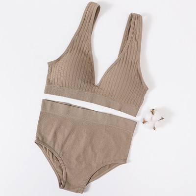 Lenjerie de corp pentru femei Set de chiloți sutien sport Sutien fără sârmă Set sexy de top fără cusături Slip cu talie înaltă Set de lenjerie cu decolteu în V