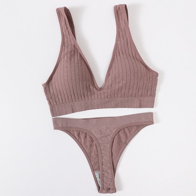 Lenjerie de corp pentru femei Set de chiloți sutien sport Sutien fără sârmă Set sexy de top fără cusături Slip cu talie înaltă Set de lenjerie cu decolteu în V