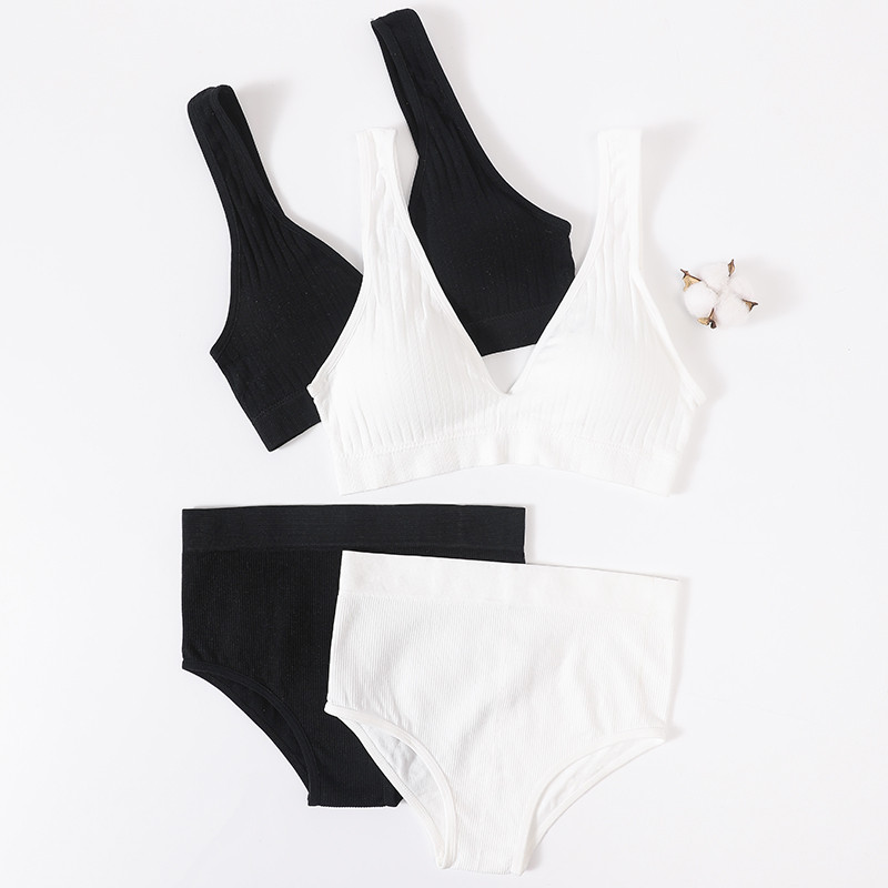 Lenjerie de corp pentru femei Set de chiloți sutien sport Sutien fără sârmă Set sexy de top fără cusături Slip cu talie înaltă Set de lenjerie cu decolteu în V