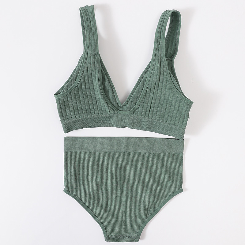 Lenjerie de corp pentru femei Set de chiloți sutien sport Sutien fără sârmă Set sexy de top fără cusături Slip cu talie înaltă Set de lenjerie cu decolteu în V