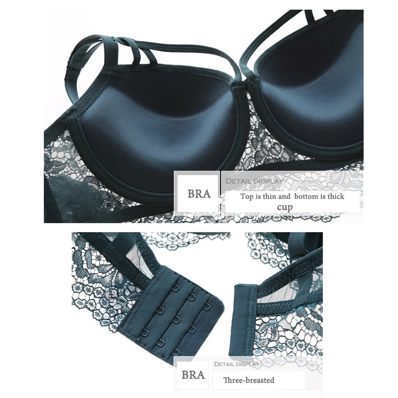 TEEVANCCE Set sutien din dantela sexy cupa 3/4 sutien cu cravată încrucișată pentru femei Seturi de lenjerie pentru femei 70-85A BC Lenjerie intima sutien chiloți