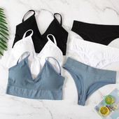 Aluspesu rinnahoidjakomplekt Naiste juhtmevaba pesu aluspüksid Push Up rinnahoidja G-String õmblusteta sporditank Fitness Crop Top 2022