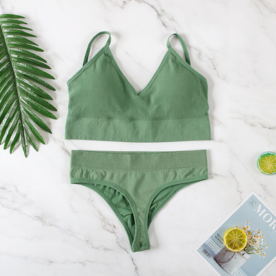 Aluspesu rinnahoidjakomplekt Naiste juhtmevaba pesu aluspüksid Push Up rinnahoidja G-String õmblusteta sporditank Fitness Crop Top 2022