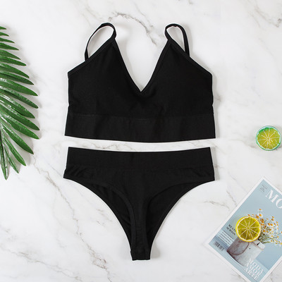 Aluspesu rinnahoidjakomplekt Naiste juhtmevaba pesu aluspüksid Push Up rinnahoidja G-String õmblusteta sporditank Fitness Crop Top 2022