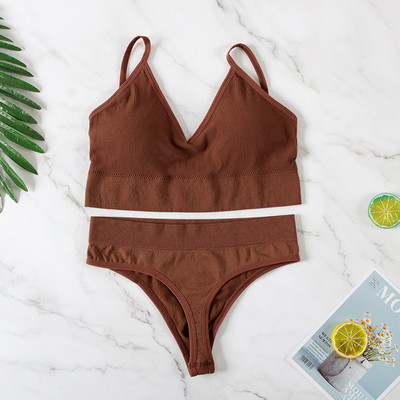 Aluspesu rinnahoidjakomplekt Naiste juhtmevaba pesu aluspüksid Push Up rinnahoidja G-String õmblusteta sporditank Fitness Crop Top 2022