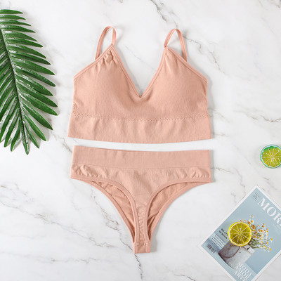 Aluspesu rinnahoidjakomplekt Naiste juhtmevaba pesu aluspüksid Push Up rinnahoidja G-String õmblusteta sporditank Fitness Crop Top 2022