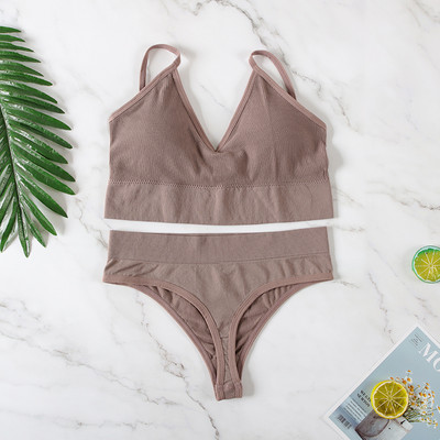 Aluspesu rinnahoidjakomplekt Naiste juhtmevaba pesu aluspüksid Push Up rinnahoidja G-String õmblusteta sporditank Fitness Crop Top 2022