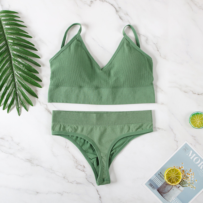 Aluspesu rinnahoidjakomplekt Naiste juhtmevaba pesu aluspüksid Push Up rinnahoidja G-String õmblusteta sporditank Fitness Crop Top 2022