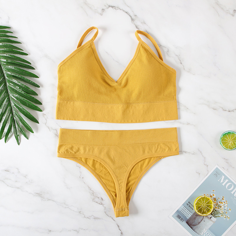 Aluspesu rinnahoidjakomplekt Naiste juhtmevaba pesu aluspüksid Push Up rinnahoidja G-String õmblusteta sporditank Fitness Crop Top 2022