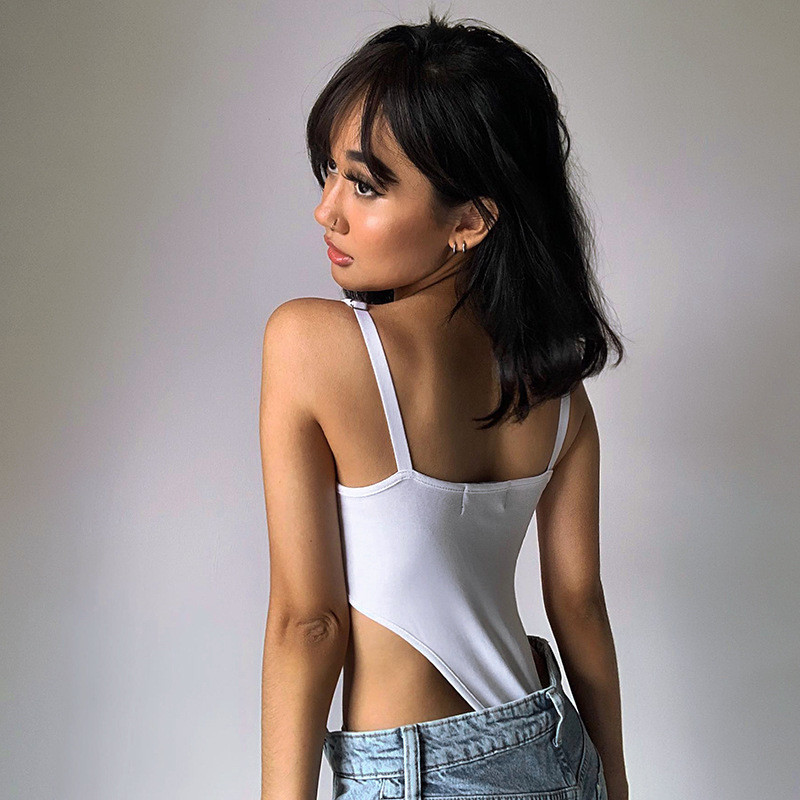 Σέξι κορμάκι με λουράκι σπαγγέτι Γυναικεία γράμματα στάμπα με λεπτή εφαρμογή Leotard μπλούζες Καλοκαίρι 2022 Sexy Sling φορμάκι Street Clubwear