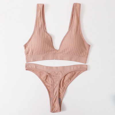 Set de lenjerie de corp fără sudură pentru femei Sutien Push Up fără fir Top Sutien în V adânc Thong Sport Bralette Set de lenjerie sexy Crop Top Sutien