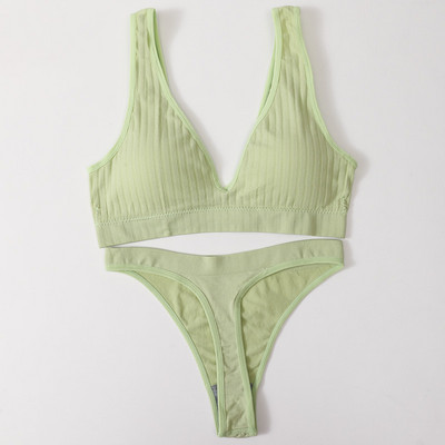 Set de lenjerie de corp fără sudură pentru femei Sutien Push Up fără fir Top Sutien în V adânc Thong Sport Bralette Set de lenjerie sexy Crop Top Sutien