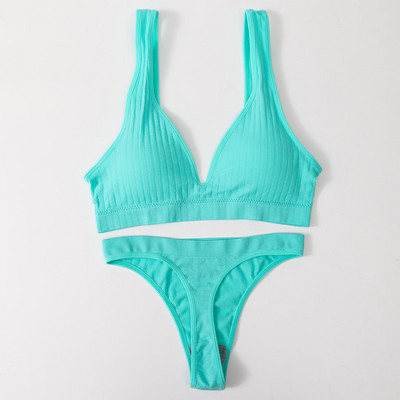 Set de lenjerie de corp fără sudură pentru femei Sutien Push Up fără fir Top Sutien în V adânc Thong Sport Bralette Set de lenjerie sexy Crop Top Sutien