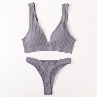 Set de lenjerie de corp fără sudură pentru femei Sutien Push Up fără fir Top Sutien în V adânc Thong Sport Bralette Set de lenjerie sexy Crop Top Sutien