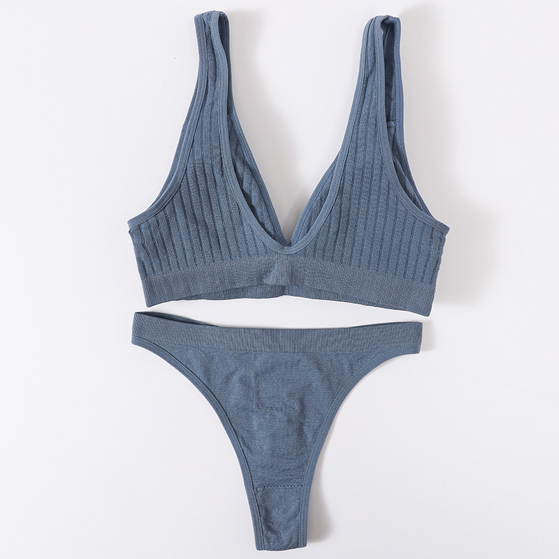 Set de lenjerie de corp fără sudură pentru femei Sutien Push Up fără fir Top Sutien în V adânc Thong Sport Bralette Set de lenjerie sexy Crop Top Sutien