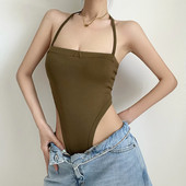 Γυναικείο καλοκαιρινό χαμηλού κοψίματος κορμάκι, σέξι αμάνικο ψηλό κούφιο κούφιο, καλοκαιρινό κορμάκι, μοδάτο μπλουζάκι χωρίς πλάτη