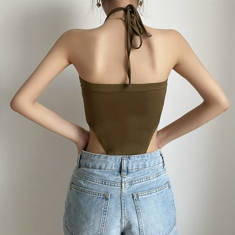 Γυναικείο καλοκαιρινό χαμηλού κοψίματος κορμάκι, σέξι αμάνικο ψηλό κούφιο κούφιο, καλοκαιρινό κορμάκι, μοδάτο μπλουζάκι χωρίς πλάτη