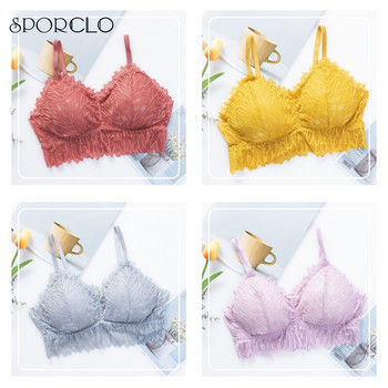 SPORCLO 1 PC Дамски топ сутиен с дантелен дизайн 6 цвята Сутиени с подплънки Пълна чашка Удобно бельо Долно бельо сутиен с увити гърди