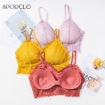 SPORCLO 1 PC Дамски топ сутиен с дантелен дизайн 6 цвята Сутиени с подплънки Пълна чашка Удобно бельо Долно бельо сутиен с увити гърди