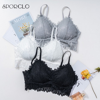 SPORCLO 1 PC Дамски топ сутиен с дантелен дизайн 6 цвята Сутиени с подплънки Пълна чашка Удобно бельо Долно бельо сутиен с увити гърди