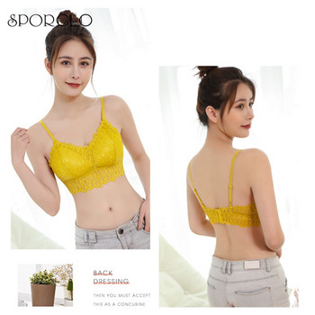 SPORCLO 1 PC Дамски топ сутиен с дантелен дизайн 6 цвята Сутиени с подплънки Пълна чашка Удобно бельо Долно бельо сутиен с увити гърди