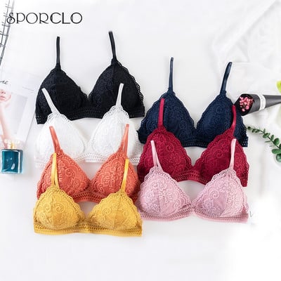 SPORCLO 1 kom. Seksi crni čipkasti podstavljeni grudnjak za žene Bežični Push Up donje rublje 7 boja Žensko donje rublje s izdubljenim naramenicama