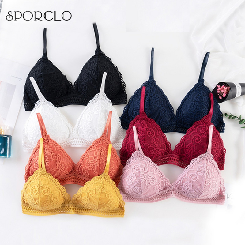 SPORCLO 1 kom. Seksi crni čipkasti podstavljeni grudnjak za žene Bežični Push Up donje rublje 7 boja Žensko donje rublje s izdubljenim naramenicama
