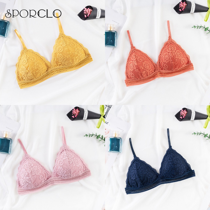 SPORCLO 1 kom. Seksi crni čipkasti podstavljeni grudnjak za žene Bežični Push Up donje rublje 7 boja Žensko donje rublje s izdubljenim naramenicama