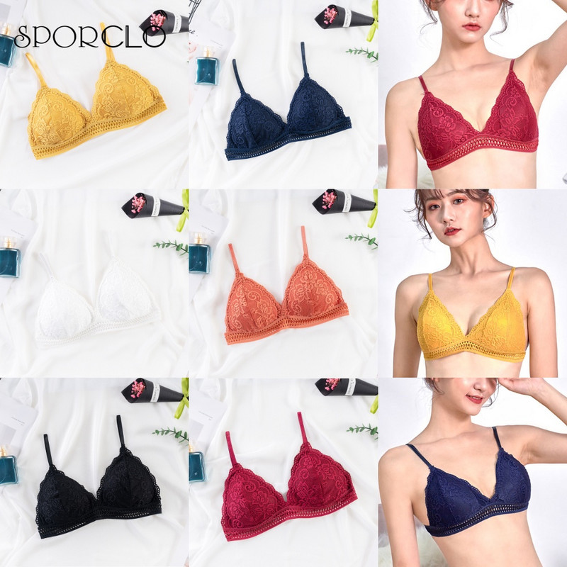SPORCLO 1 kom. Seksi crni čipkasti podstavljeni grudnjak za žene Bežični Push Up donje rublje 7 boja Žensko donje rublje s izdubljenim naramenicama