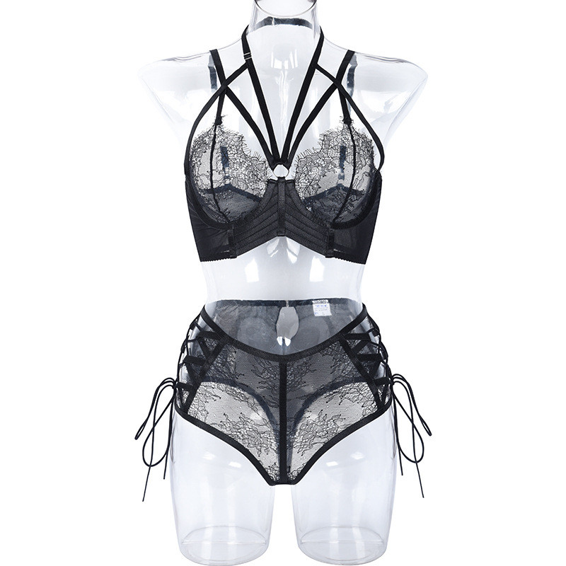 Yimunancy 2-osaline pitsiline eksootiline komplekt naiste musta sidemega läbipaistev aluspesukomplekt Seksikas pesukomplekt