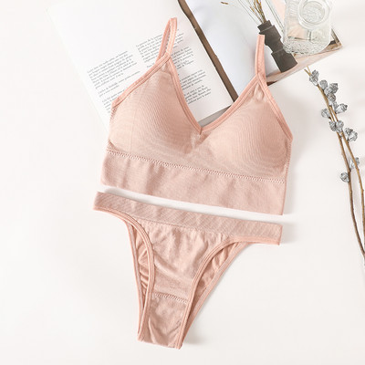 Set sutien fără cusături Set lenjerie de corp pentru femei Sutien sport Crop Top Tanga cu talie joasă Push up Fitness Sutien Sutiene fără spate