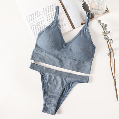 Set sutien fără cusături Set lenjerie de corp pentru femei Sutien sport Crop Top Tanga cu talie joasă Push up Fitness Sutien Sutiene fără spate