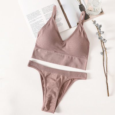 Set sutien fără cusături Set lenjerie de corp pentru femei Sutien sport Crop Top Tanga cu talie joasă Push up Fitness Sutien Sutiene fără spate