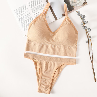 Set sutien fără cusături Set lenjerie de corp pentru femei Sutien sport Crop Top Tanga cu talie joasă Push up Fitness Sutien Sutiene fără spate