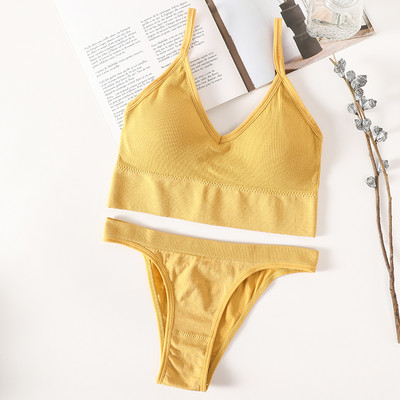 Set sutien fără cusături Set lenjerie de corp pentru femei Sutien sport Crop Top Tanga cu talie joasă Push up Fitness Sutien Sutiene fără spate