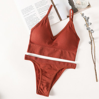 Set sutien fără cusături Set lenjerie de corp pentru femei Sutien sport Crop Top Tanga cu talie joasă Push up Fitness Sutien Sutiene fără spate