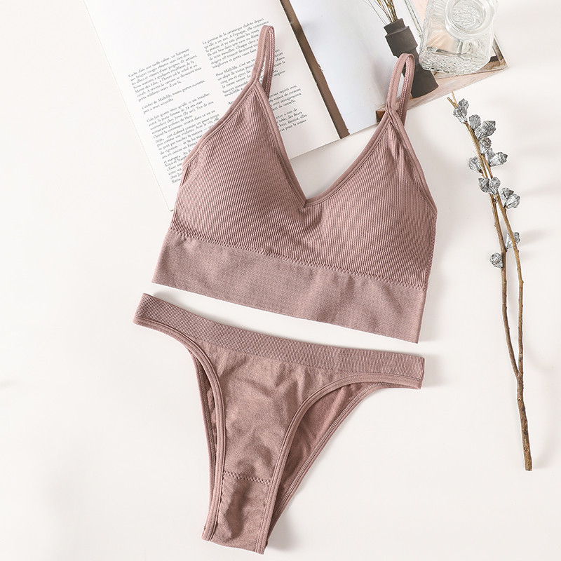 Set sutien fără cusături Set lenjerie de corp pentru femei Sutien sport Crop Top Tanga cu talie joasă Push up Fitness Sutien Sutiene fără spate