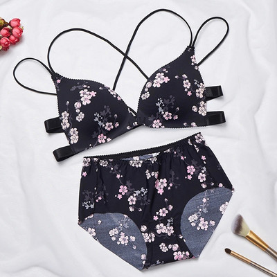 Ženski komplet grudnjaka s cvjetnim printom Donje rublje Seksi Push Up donje rublje Ljepota Bežični prsluk Ženska prednja kopča Bešavni leopard grudnjak