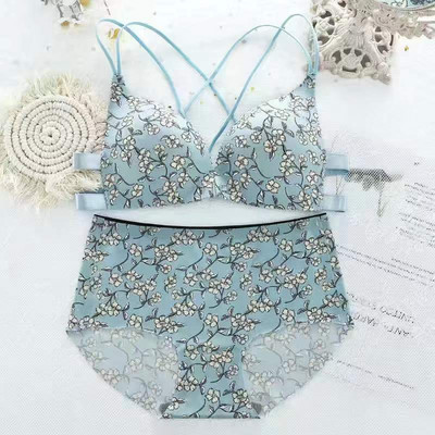 Ženski komplet grudnjaka s cvjetnim printom Donje rublje Seksi Push Up donje rublje Ljepota Bežični prsluk Ženska prednja kopča Bešavni leopard grudnjak