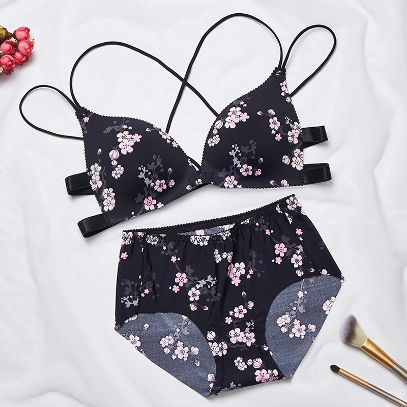 Ženski komplet grudnjaka s cvjetnim printom Donje rublje Seksi Push Up donje rublje Ljepota Bežični prsluk Ženska prednja kopča Bešavni leopard grudnjak