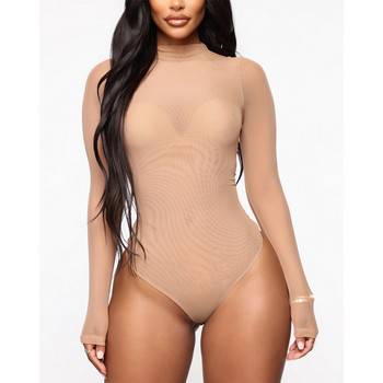 2019 Διχτυωτό κορμάκι Romper Bodycon Ολόσωμη φόρμα Turtleneck Skinny Body κοστούμι Διαφανές καινούργιο γυναικείο σέξι κορμάκι Ολόσωμη φόρμα