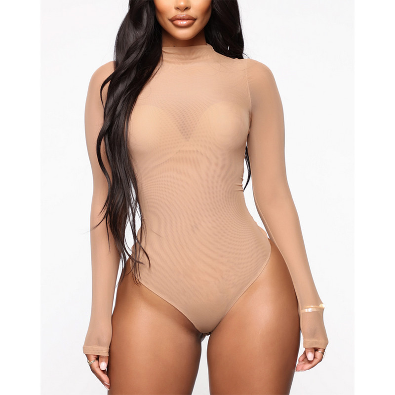 2019. aasta võrgust body, Romper Bodycon Jumpsuit Turtleneck Skinny Body ülikond, läbipaistev uus naiste seksikas keharõivas päikeseülikond