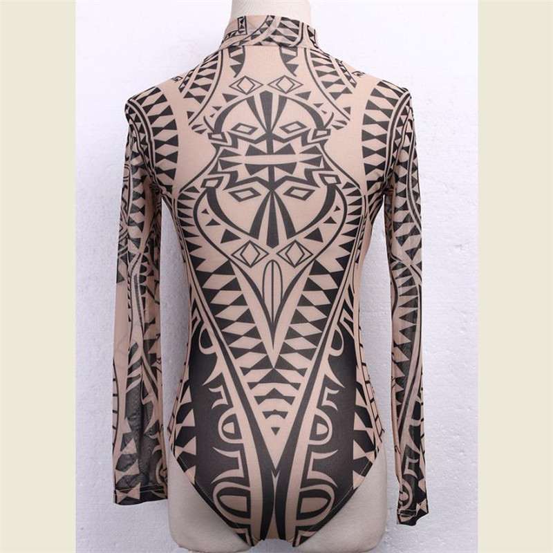 Kombinesoonid naistele Jumpsuits Elegant Totem Vintage pikkade varrukatega kilpkonnakaelusega bodi Naiste vabaaja Slim Fit Rompers Päikeseülikonnad