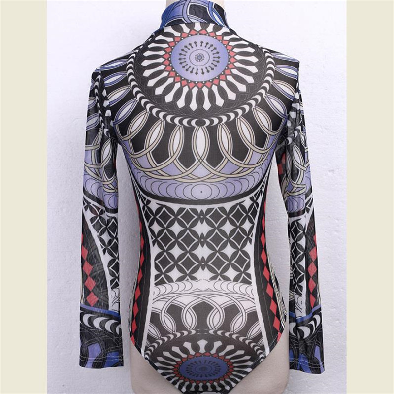 Kombinesoonid naistele Jumpsuits Elegant Totem Vintage pikkade varrukatega kilpkonnakaelusega bodi Naiste vabaaja Slim Fit Rompers Päikeseülikonnad