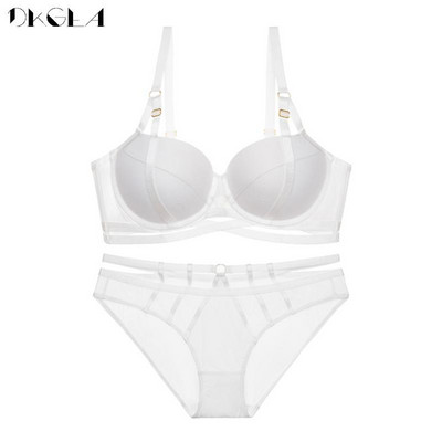 Μαύρο νέο σετ γυναικείων εσωρούχων Σέξι σουτιέν Deep V Brassiere Επίδεσμος με χοντρή επένδυση Push Up Σετ σουτιέν Γυναικείο Plus μέγεθος CD Cup εσώρουχα